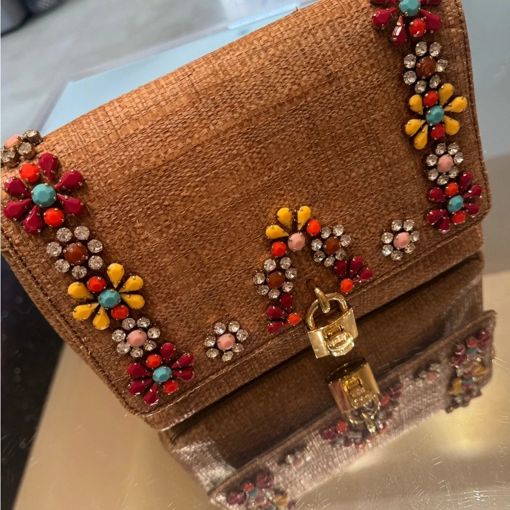 Dolce & Gabbana Raffia Crystal Embellished Shoulder Bag - Picture 13 of 17